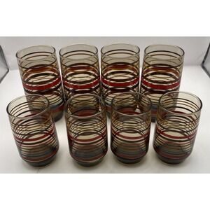 Mid Century Modern Smoke Striped‎ Drinking Glasses Set of 8 Vintage